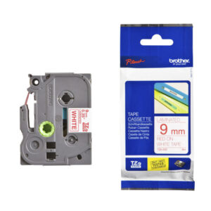 Nhãn in BROTHER TZE-222 chữ đỏ, nền trắng, khổ 9mm
