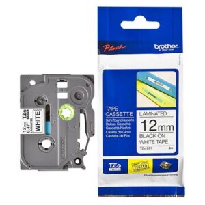 Nhãn in BROTHER TZE-231 chữ đen, nền trắng, khổ 12mm