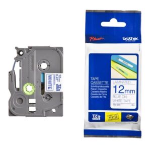 Nhãn in BROTHER TZE-233 chữ xanh dương, nền trắng, khổ 12mm