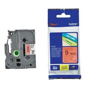 Nhãn in BROTHER TZE-421 chữ đen, nền đỏ, khổ 9mm
