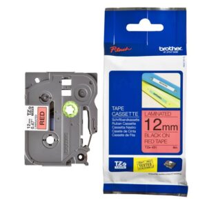 Nhãn in BROTHER TZE-431 chữ đen, nền đỏ, khổ 12mm