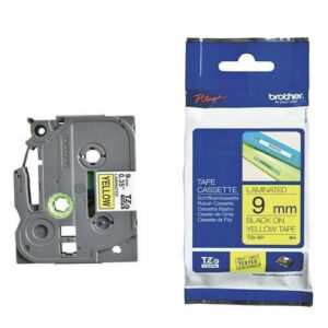 Nhãn in BROTHER TZE-621 chữ đen, nền vàng, khổ 9mm