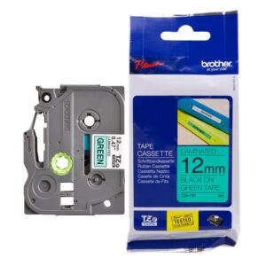 Nhãn in BROTHER TZE-731 chữ đen, nền trắng xanh lá cây, khổ 12mm